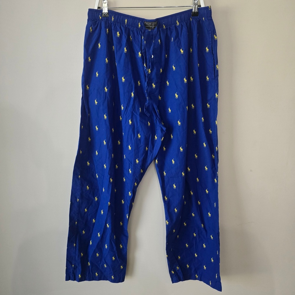 Polo Ralph Lauren Mens XL Blue Yellow Pony Embroidered Cotton Pajama Pants 0694